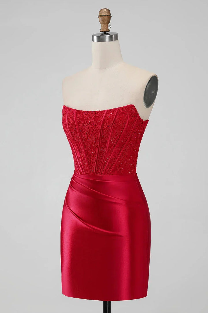 Strapless Bodycon Homecoming Dress Red Short Prom Dress PD505 by pgmdress