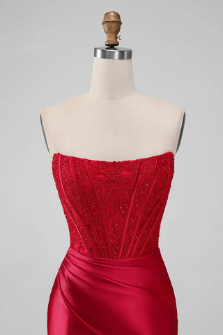 Trägerloses, figurbetontes Homecoming-Kleid, rotes, kurzes Ballkleid, PD505