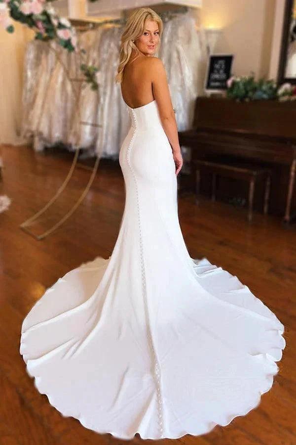 Strapless Chapel Train Mermaid Long Satin Wedding Dresses WD603 by pgmdress