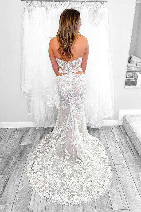 Strapless Elegant Mermaid Wedding Dress With Lace Appliques WD756 by pgmdress