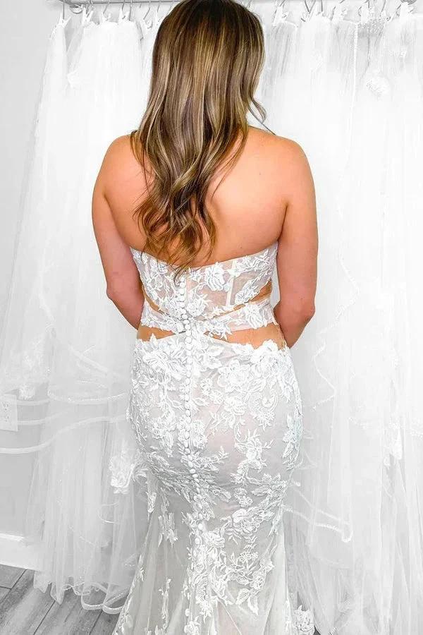 Strapless Elegant Mermaid Wedding Dress With Lace Appliques WD756 by pgmdress