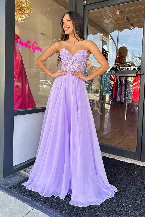 Strapless Lilac Tulle Long Evening Dress A-Line Floor Length Prom Dress  PSK408 Main Image