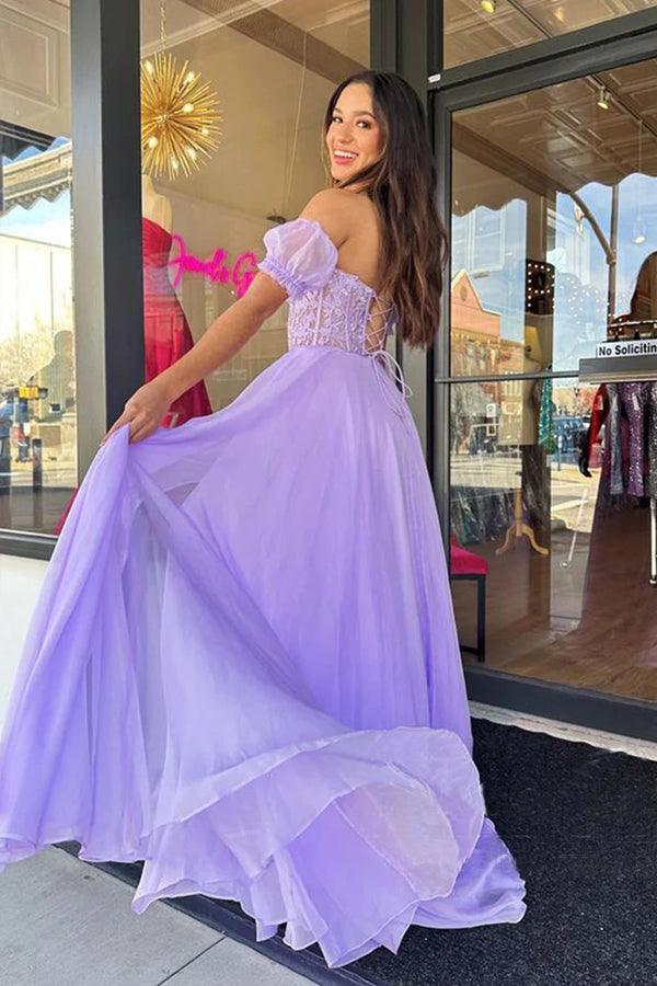 Strapless Lilac Tulle Long Evening Dress A-Line Floor Length Prom Dress  PSK408