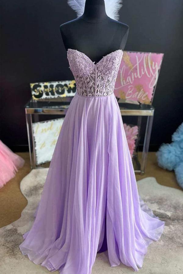 Strapless Lilac Tulle Long Evening Dress A-Line Floor Length Prom Dress PSK408 by pgmdress
