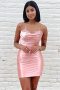 Strapless Satin Sweetheart Short Mini Pink Homecoming Dress PD521 by pgmdress