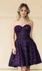 Strapless Sequin A-Line Homecoming Dress SYH86 by vivymakudress