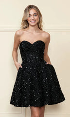 Strapless Sequin A-Line Homecoming Dress SYH86 by vivymakudress