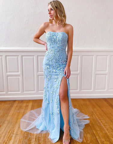 Vestido de fiesta con abertura de sirena y apliques SYP157 