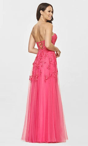Vestidos de fiesta de graduación en rosa intenso sin tirantes y escote corazón VMP78 