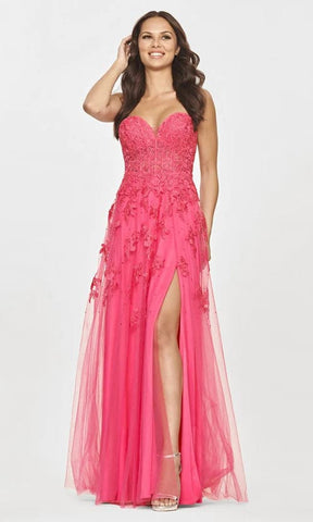 Vestidos de fiesta de graduación en rosa intenso sin tirantes y escote corazón VMP78 