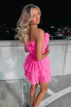 Strapless Tiered Tulle Pink Homecoming Dress Sweet 16 Dress PD556 by pgmdress