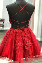Lace Appliqued Red Short Homecoming Dress SYH22 by vivymakudress