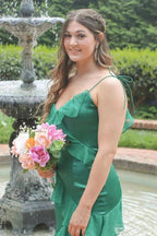 Straps Mermaid Ruffle Tiered Green Long Prom Dress With Slit PSK609 by pgmdress