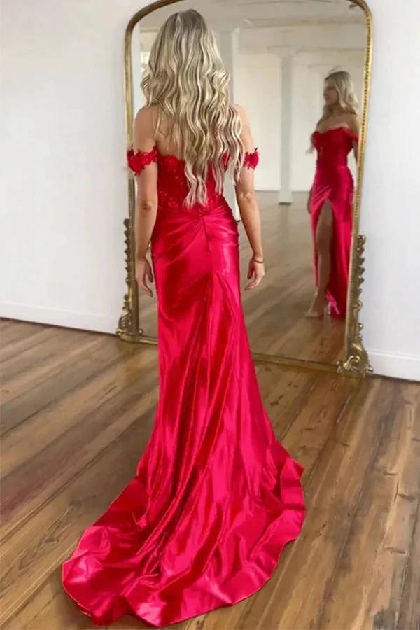 Stunning Off The Shoulder Red Long Prom Dress With 3D Flowers PSK585 by Pgmdress