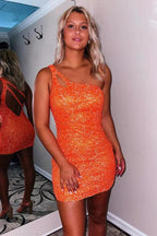 Stylish One Shoulder Sparkly Sleeveless Mini Cocktail Homecoming Dress PD494 by pgmdress