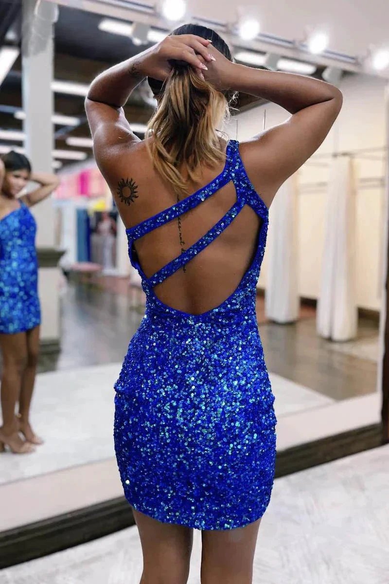 Stylish One Shoulder Sparkly Sleeveless Mini Cocktail Homecoming Dress PD494 by pgmdress
