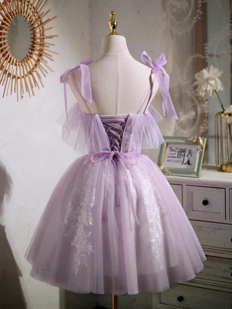 Sweet Purple A-line Short Prom Dress Homecoming Dress with Ribbon PD463 by pgmdress