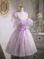 Sweet Purple A-line Short Prom Dress Homecoming Dress with Ribbon PD463 by pgmdress