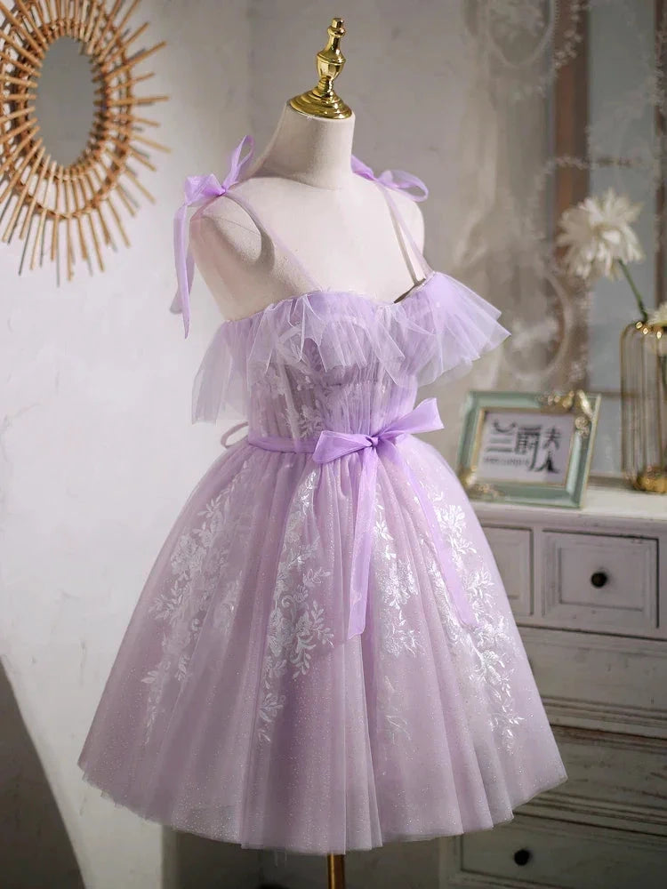Sweet Purple A-line Short Prom Dress Homecoming Dress with Ribbon PD463 by pgmdress