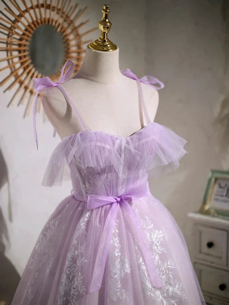 Sweet Purple A-line Short Prom Dress Homecoming Dress with Ribbon PD463 by pgmdress