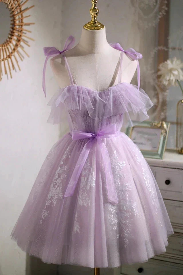Sweet Purple A-line Short Prom Dress Homecoming Dress with Ribbon PD463 by pgmdress