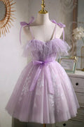 Sweet Purple A-line Short Prom Dress Homecoming Dress with Ribbon PD463 by pgmdress