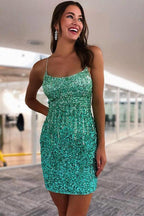 Sweet Scoop Neck Sage Green Sequins Short Homecoming Dresses PD455 by pgmdress