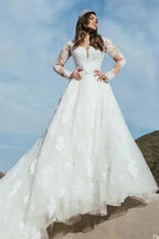Sweetheart A-Line Floor-Length Appliques Wedding Dress with Tulle by misshow.com