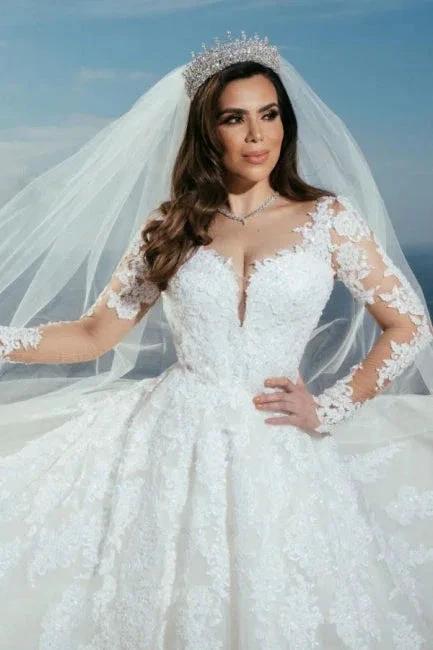 Sweetheart A-Line Floor-Length Appliques Wedding Dress with Tulle by misshow.com