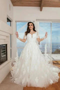 Sweetheart A-Line Floor-Length Appliques Wedding Dress with Tulle by misshow.com