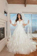 Sweetheart A-Line Floor-Length Appliques Wedding Dress with Tulle by misshow.com