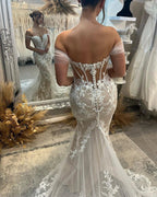 Sweetheart Long Mermaid Off-the-shoulder Glitter Appliques Wedding Dress by misshow.com