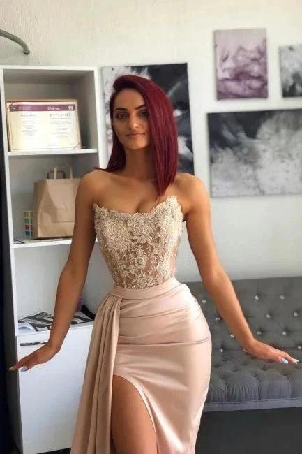 Sweetheart Mermaid Floor Length High Split Prom Dress by misshow.com