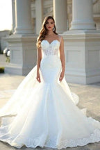 Sweetheart Mermaid White Wedding Dress with Court Train by misshow.com