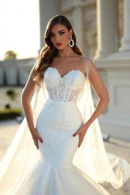 Sweetheart Mermaid White Wedding Dress with Court Train by misshow.com