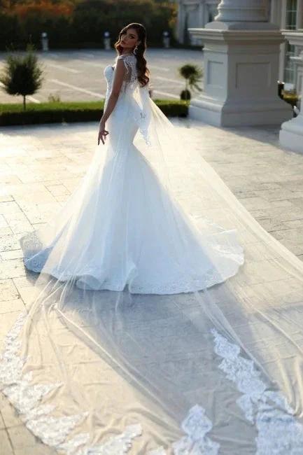 Sweetheart Mermaid White Wedding Dress with Court Train by misshow.com
