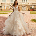 Sweetheart Off Shoulder Sleeveless Beach Deep V-neck Fluffy Wedding Dresses Sexy Lace Backless Applique Elegant Bride Gown 2023 by payinti