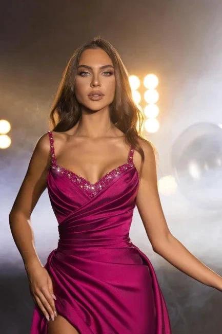 Sweetheart Sexy High Split Mermaid Sleeveless Floor-Length Prom Dress with Ruffles by misshow.com