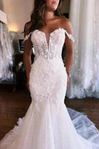 Sweetheart White Mermaid Lace Wedding Dress by misshow.com
