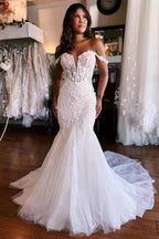 Sweetheart White Mermaid Lace Wedding Dress by misshow.com