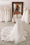 Sweetheart Ball Gown Lace Wedding Dress With Detachable Puff Sleeves WD640 by pgmdress