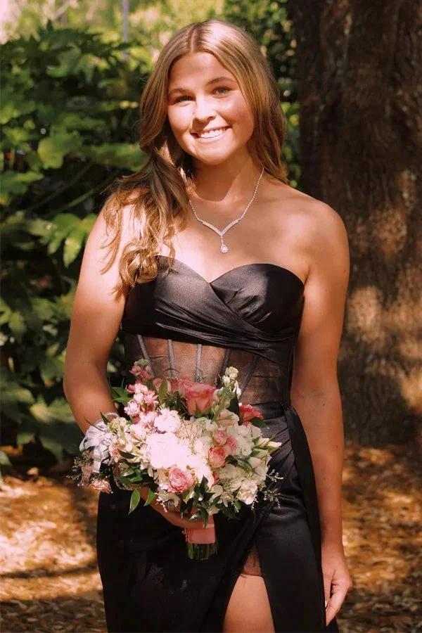 Sweetheart Black Corset Long Prom Dress With Split PSK593 by Pgmdress