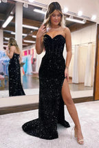 Strapless Corset Prom Dress with Slit SYP174 by vivymakudress