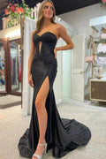 Sweetheart Cut Mermaid Black Long Prom Dress with Slit PSK533 by pgmdress