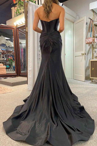 Langes schwarzes Meerjungfrau-Ballkleid im Sweetheart-Schnitt mit Schlitz PSK533