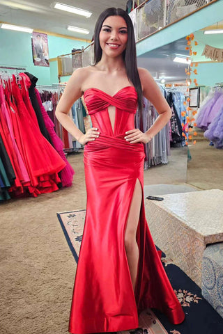 Langes schwarzes Meerjungfrau-Ballkleid im Sweetheart-Schnitt mit Schlitz PSK533