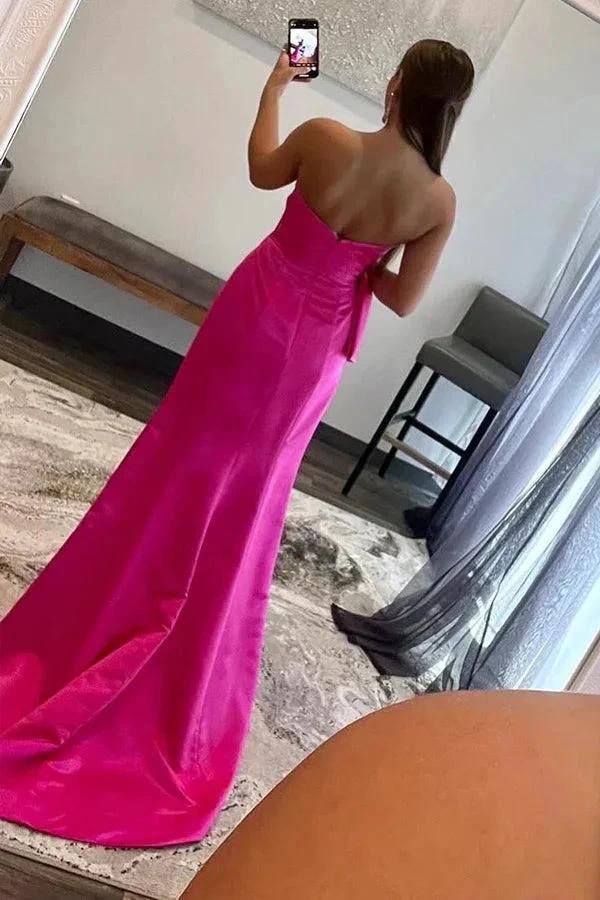 Sweetheart Hot Pink Sheath Long Prom Dress with Bow PSK540 by pgmdress
