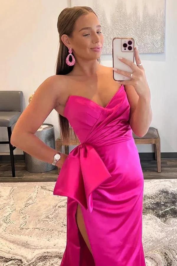 Sweetheart Hot Pink Sheath Long Prom Dress with Bow PSK540 by pgmdress