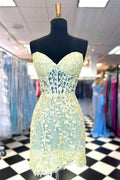Sweetheart Lace Corset Tight Yellow Homecoming Dress PD565 by pgmdress