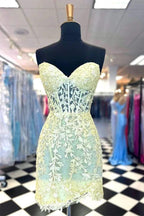 Sweetheart Lace Corset Tight Yellow Homecoming Dress PD565 by pgmdress